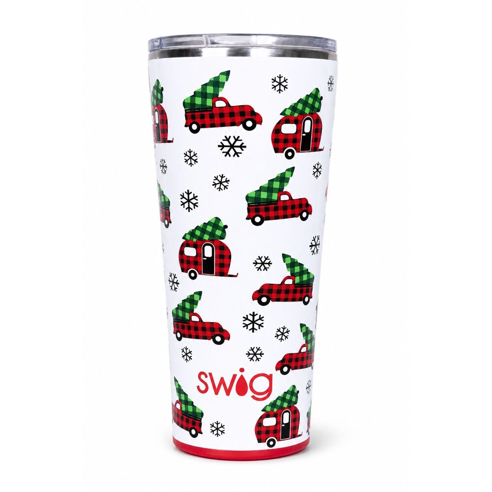Swig  Home Fir The Holidays Christmas Buffalo Plaid Camper Truck Travel Cup 22oz